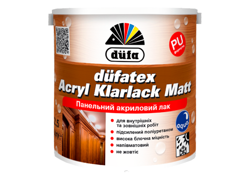 Лак панельний акриловий Dufa Dufatex Acryl Klarlack Ultra Matt, 0,75 л, матовий 3899 фото