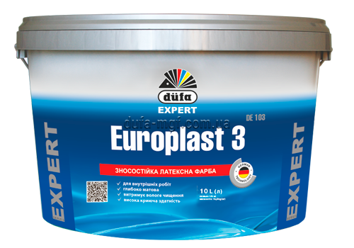 Фарба водно-дисперсійна Dufa Expert EUROPLAST 3, 1 л, білий, матовий 42780 фото