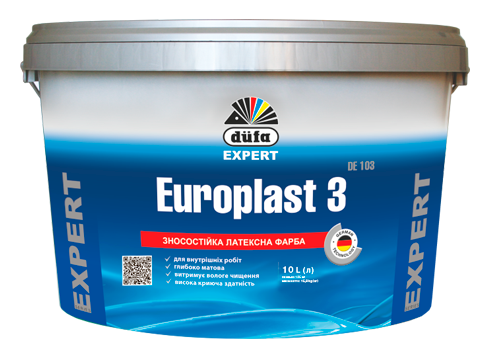 Фарба водно-дисперсійна Dufa Expert EUROPLAST 3, 2,5 л, білий, матовий 427804021 фото