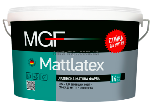 Фарба латексна матова для внутрішніх робіт MGF Mattlatex M100, 1,4 кг, білий, матовий 69125 фото